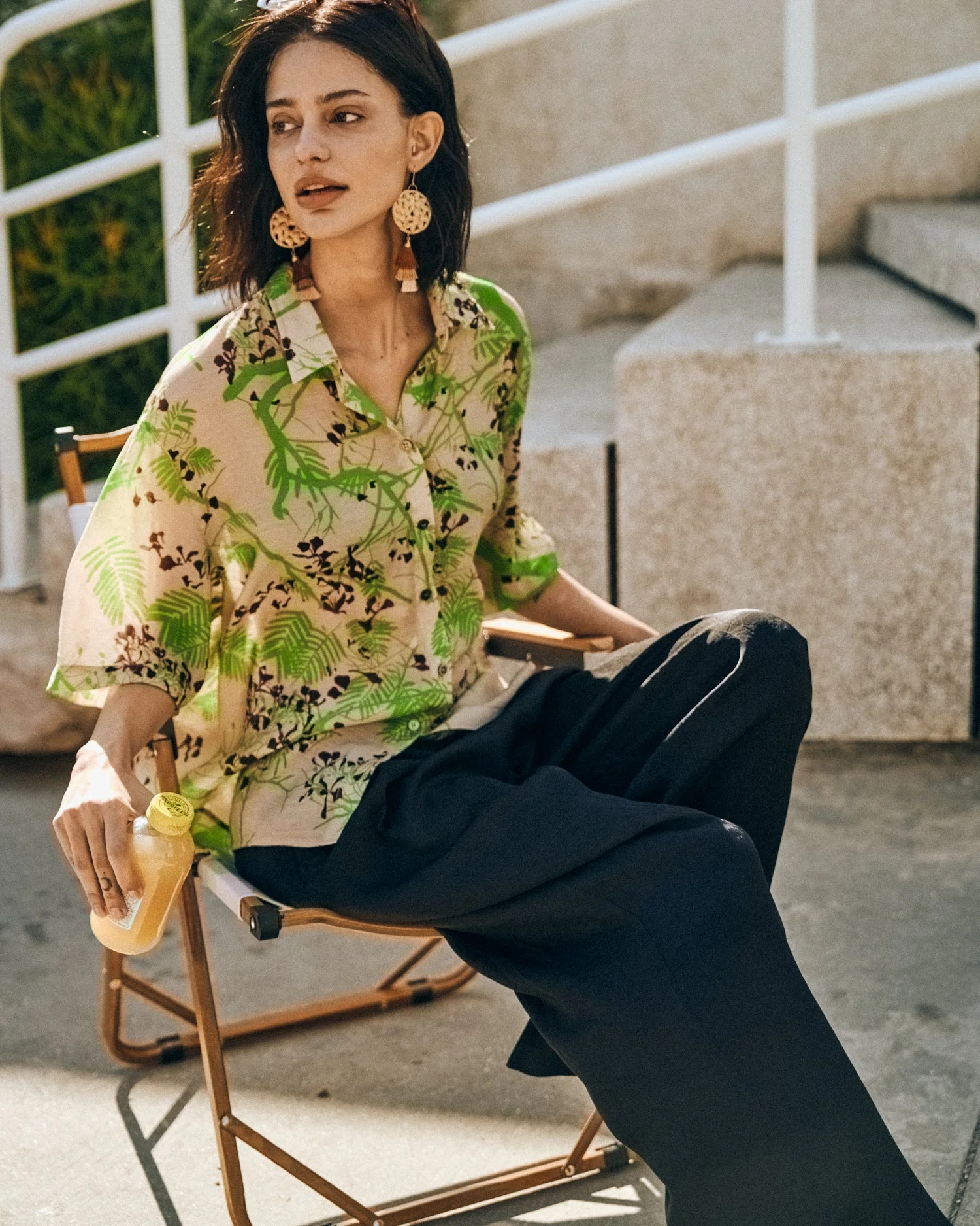 "Beach Blossom" Wide-Leg Pants - Black - Image 5