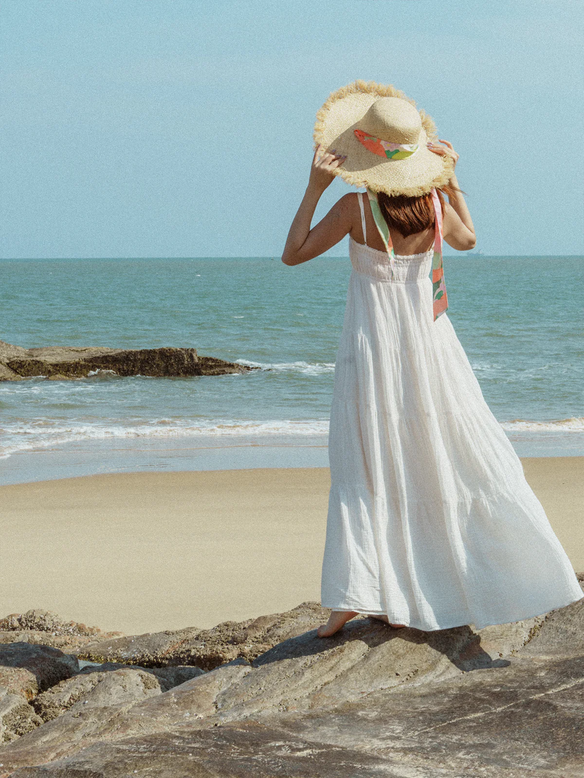 "Cartagena" Straw Hat with Ribbon Tie - Pink & Green - Image 3