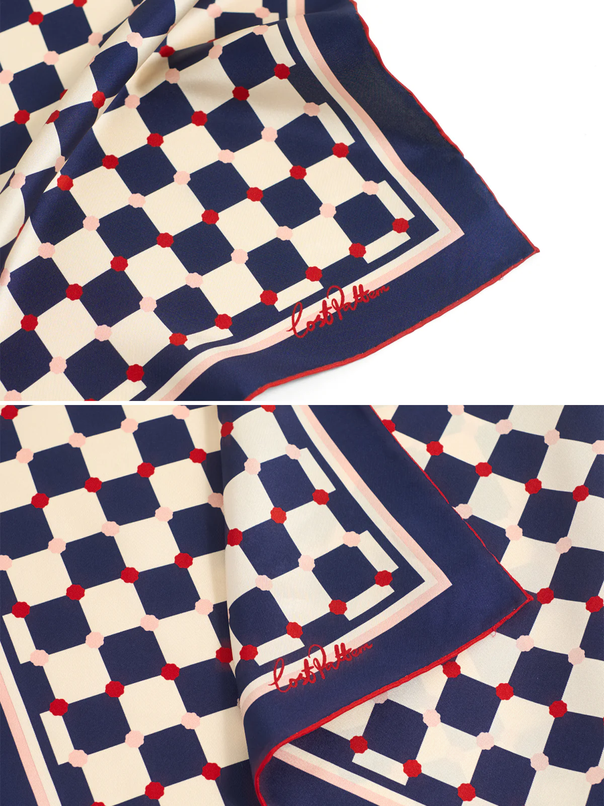 "Checkerboard" Silk  Bandana Scarf - Blue - Image 8