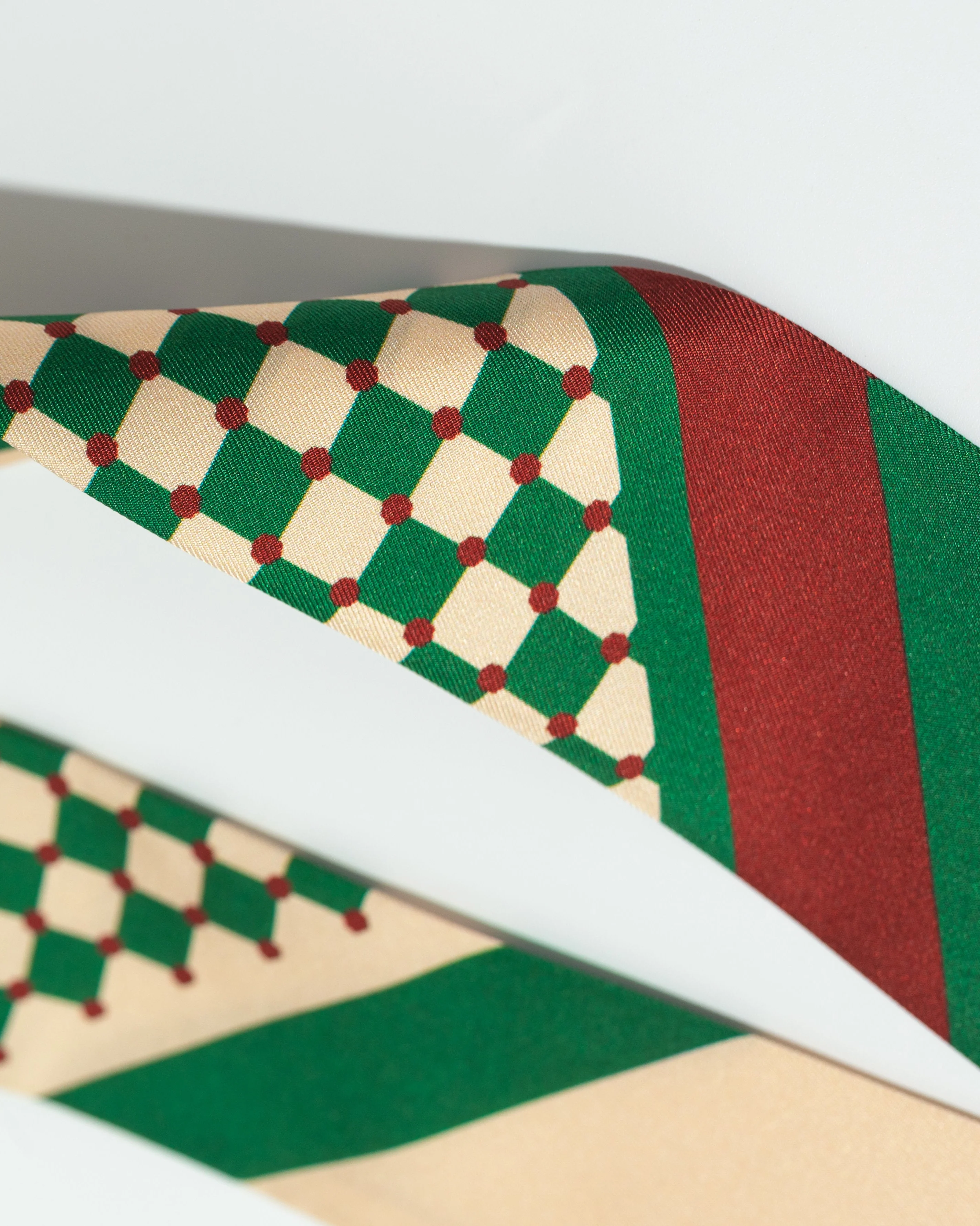 "Checkerboard" Silk Twill Skinny Scarf - Green - Image 6