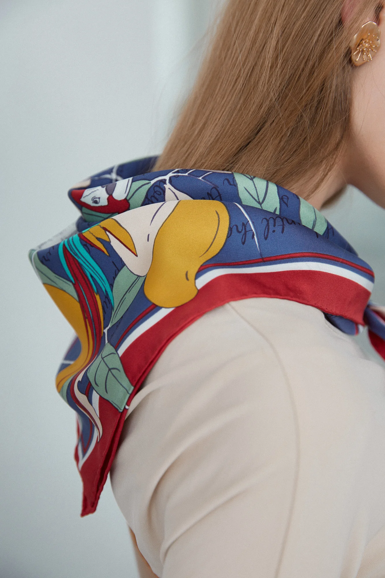 "El Amor" Silk Bandana - Tropical Red & Blue - Image 8