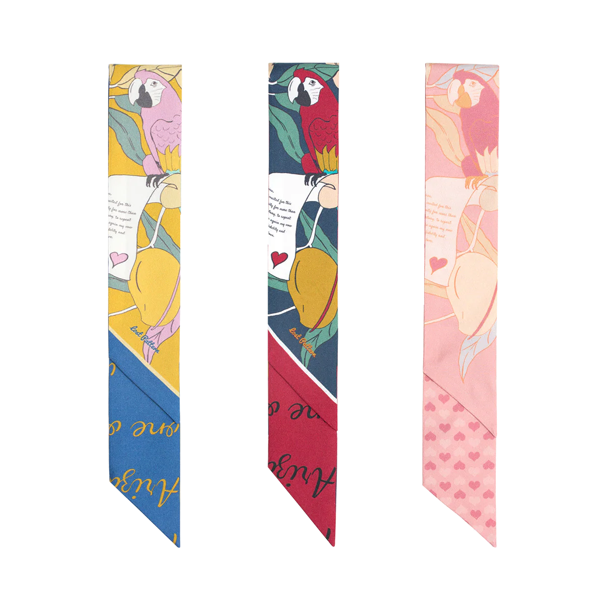 "El Amor" Silk Twill Skinny Scarf - Yellow & Blue - Image 5