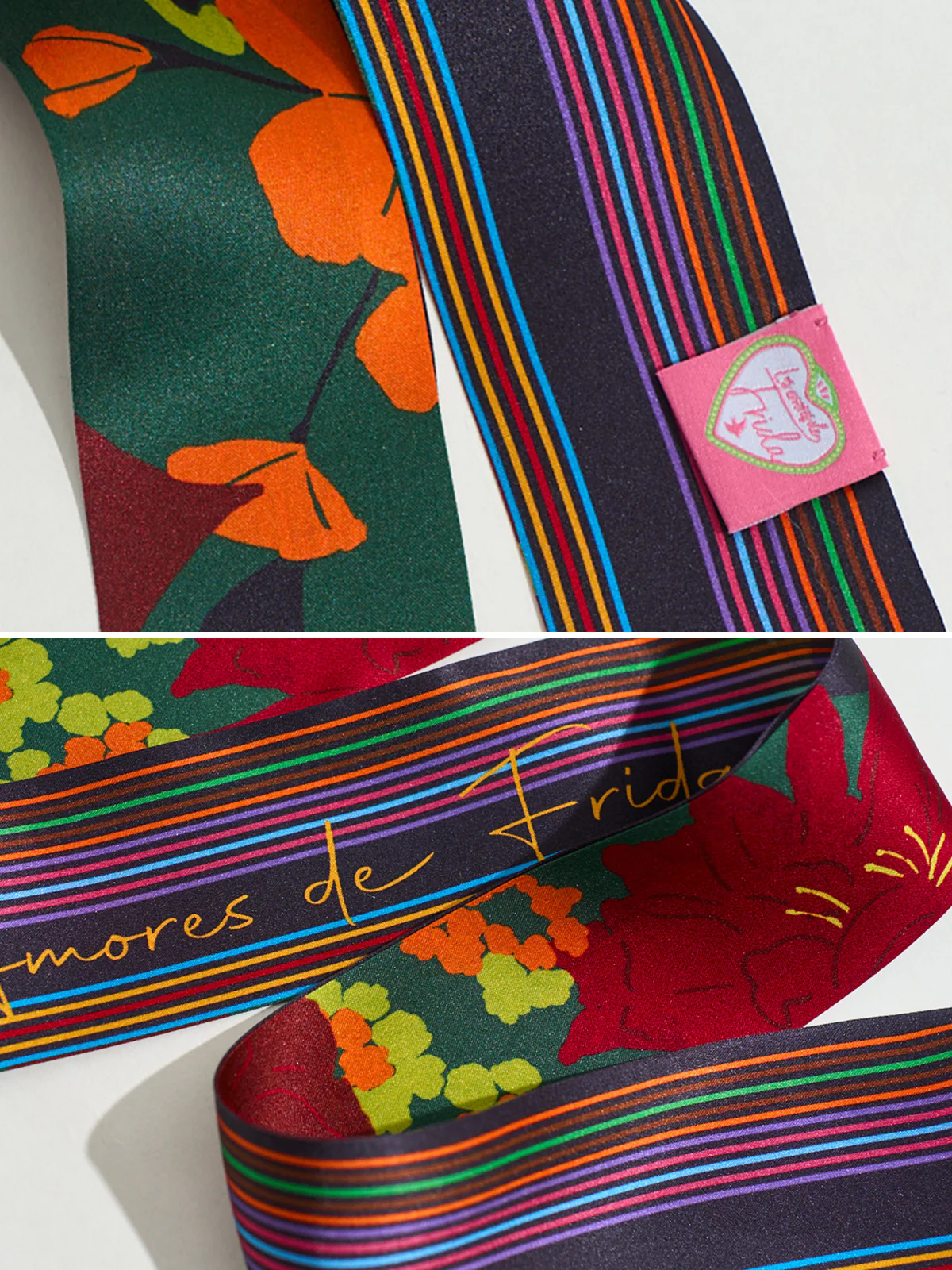 FRIDA x LOST PATTERN "Frida's Garden" Silk Skinny Scarf - Purple - Image 6