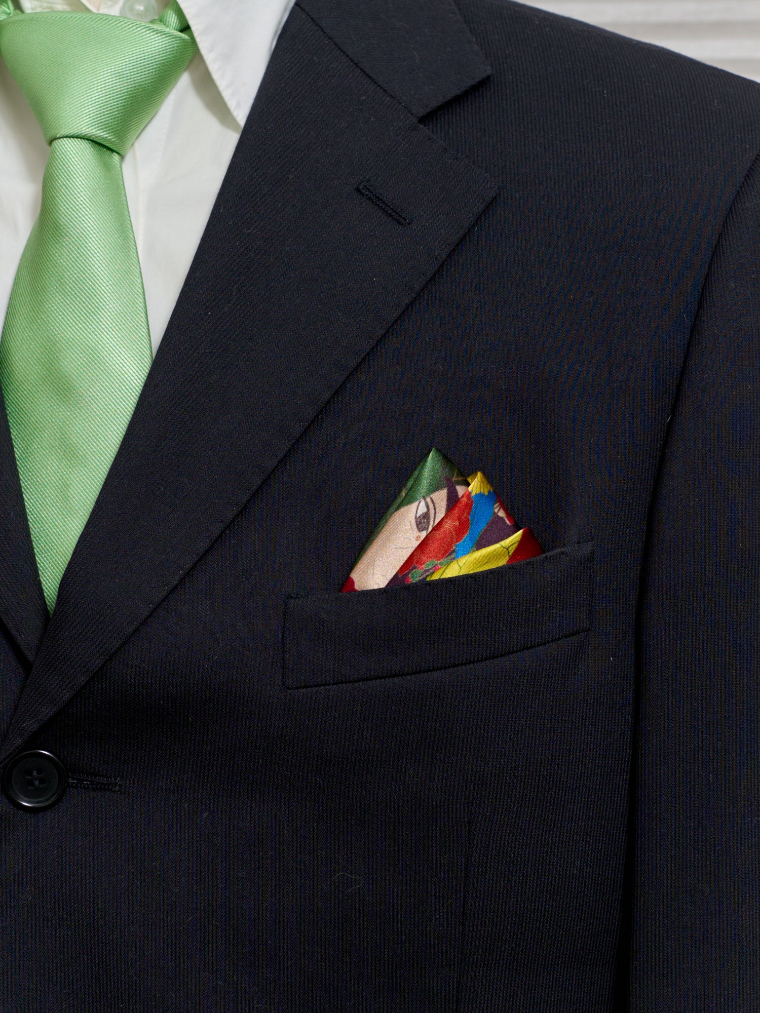 "Los Amores de Frida" Silk Pocket Square - Dark Green - Image 4
