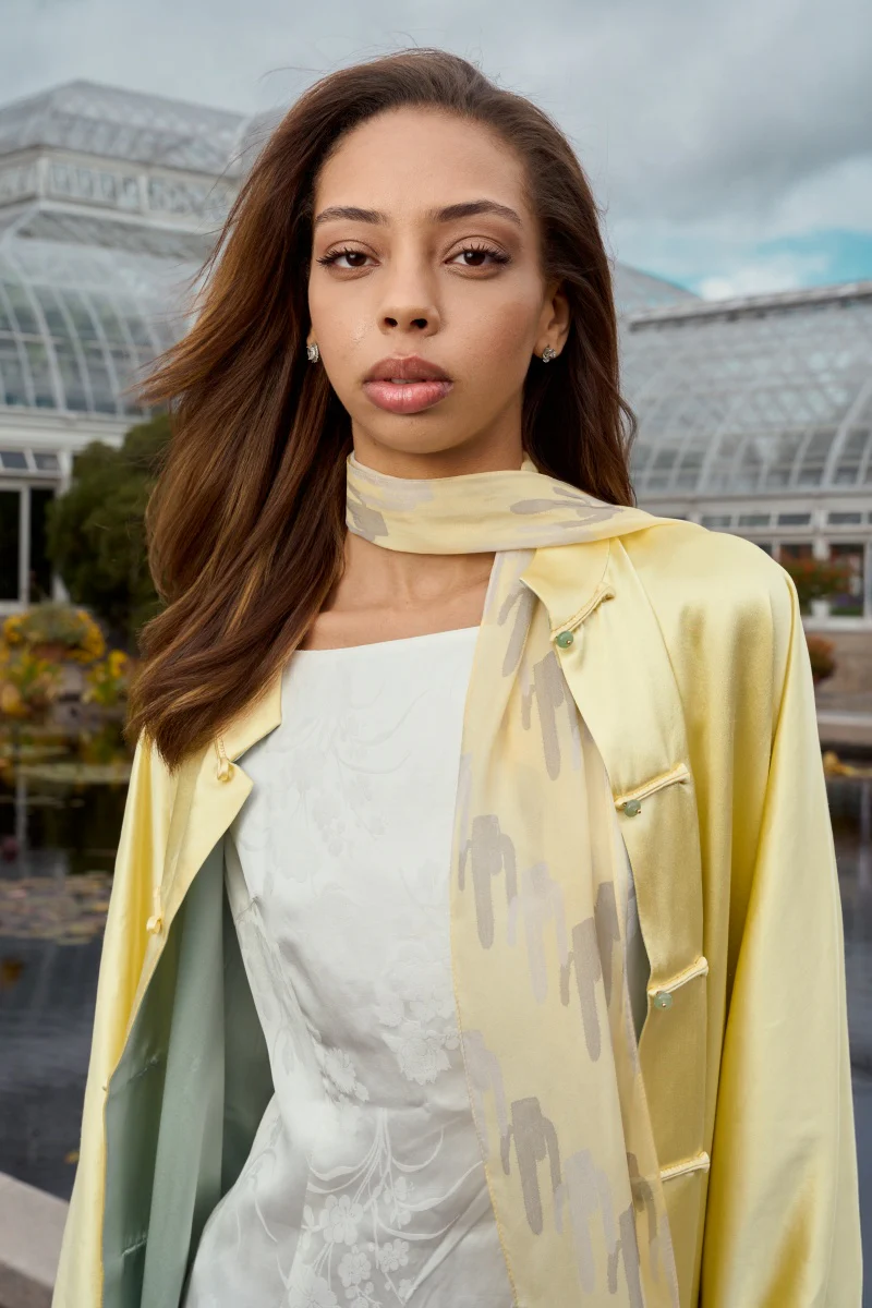 Lost Pattern x NYBG "Oasis Charms" Silk Chiffon Neck Scarf - Yellow - Image 3