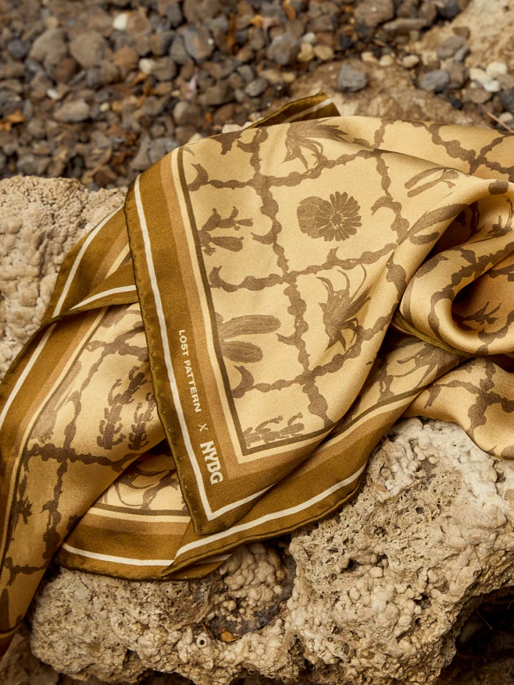 Lost Pattern x NYBG "Oasis Charms" Silk Bandana Scarf  - Coffee - Image 5