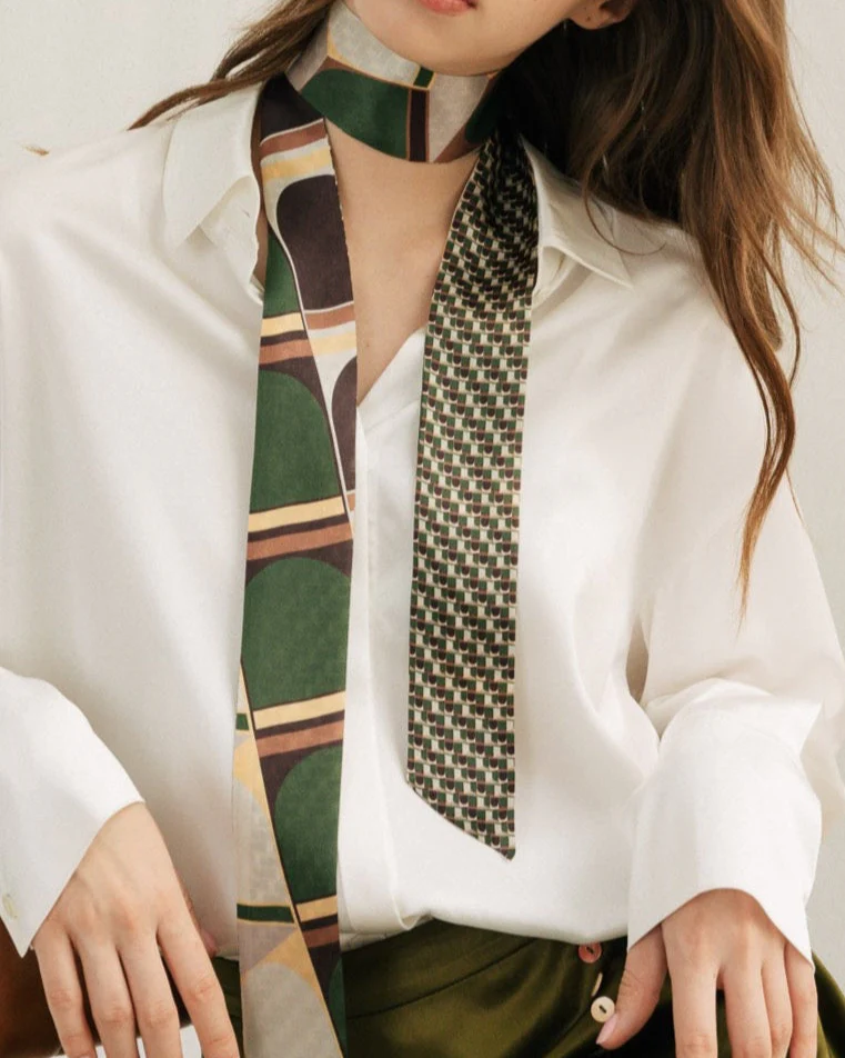 "Modular" Silk Skinny Scarf - Green - Image 4