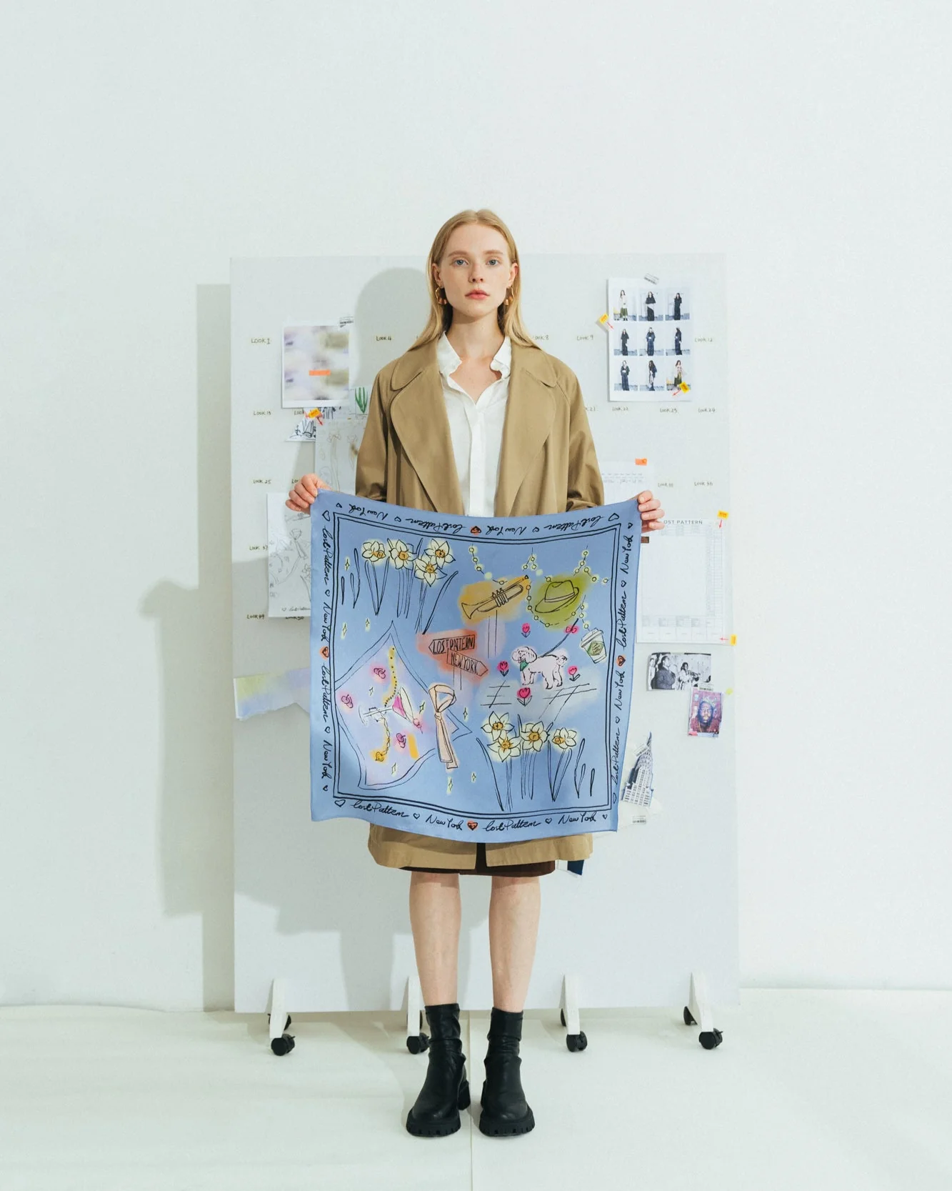 "New York in Sketches" Silk Scarf - Blue - Image 6