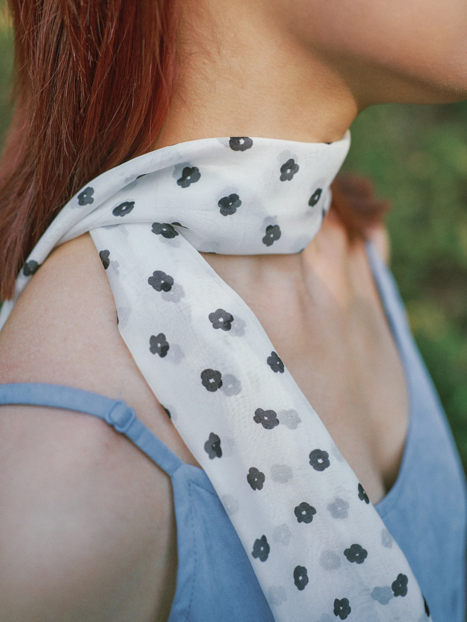 "Petal Veil" Silk Chiffon Neck Scarf - White - Image 5