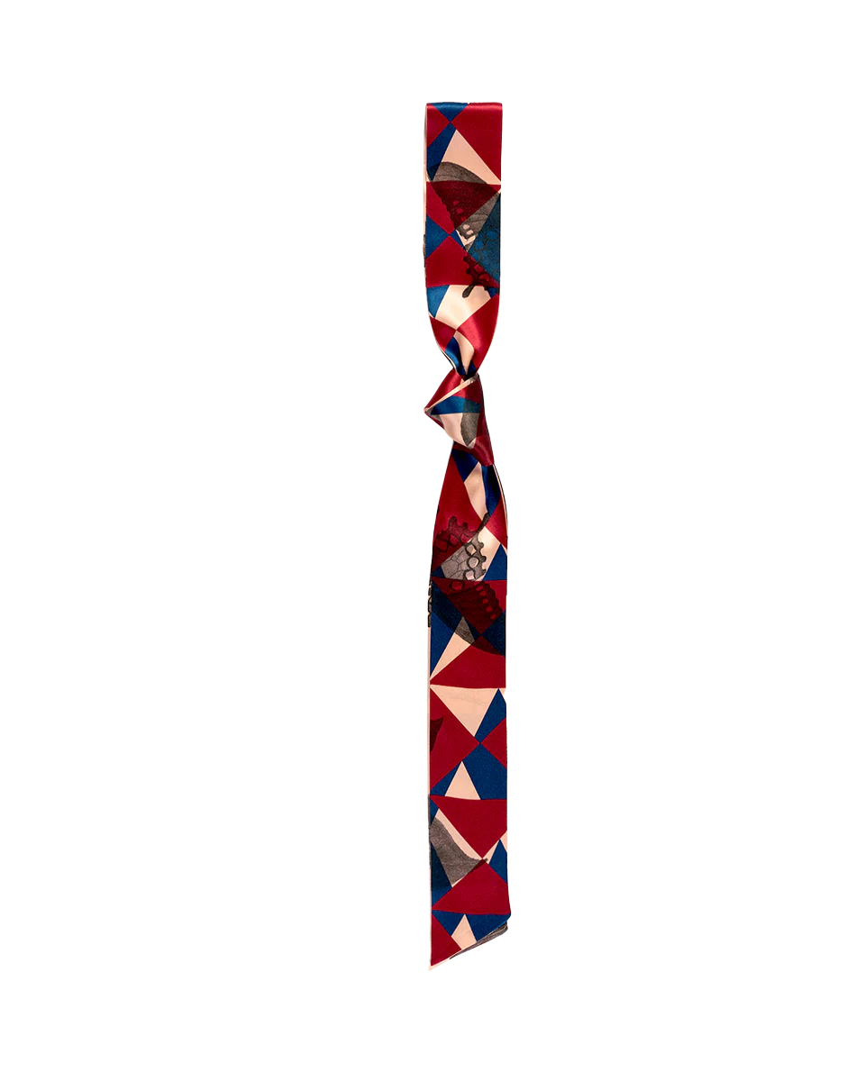 "Prism" Silk Skinny Scarf - Crimson Red - Image 6