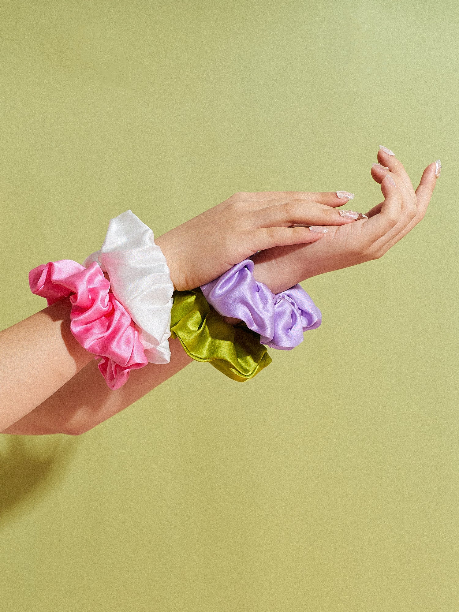 "Silken Hair" Silk Scrunchie Hair Tie - Pink - Image 6